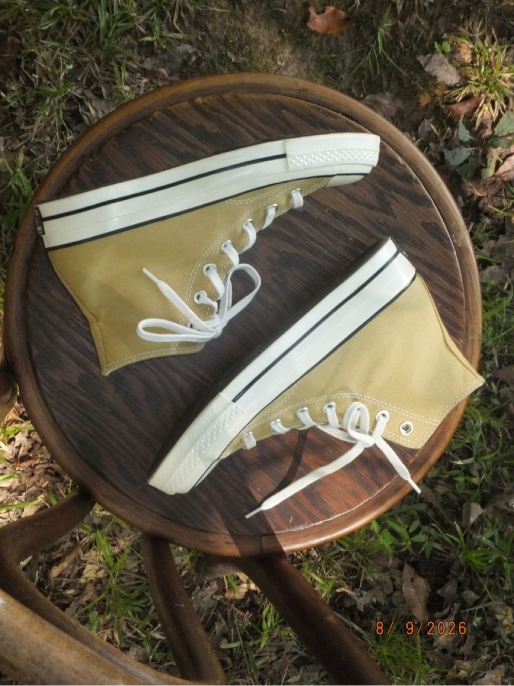 Chuck Taylor Converse High Top Sneakers in Khaki Canvas with Cream Accents - Picture 5 of 6